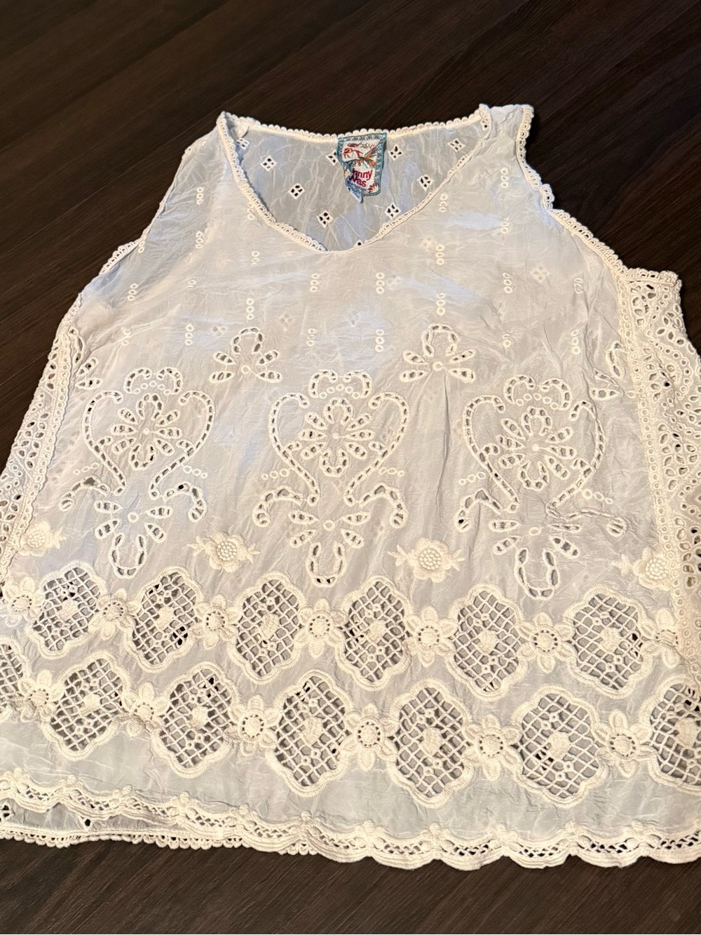 Johnny Was White Cupra Rayon Eyelet Lace Tank Top Medium Boho Cottagecore Sheer